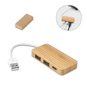 Hub Adaptador Usb-c E Usb-a - Acabamento Em Bambu