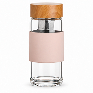 Garrafa De Vidro Borossilicado 400 Ml. Com Tampa Em Bambu