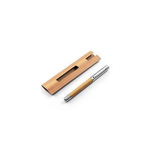 Caneta Roller Em Aço Inox E Bambu - 1 Unidade