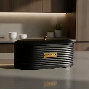 Porta Pão Organizador de metal com Tampa Preto