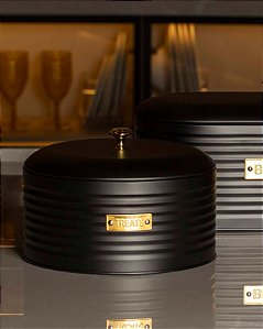 Porta Biscoito de metal com Tampa Friso Preto- 1 unidade