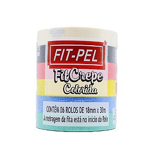 Fita Crepe Adesiva Colorida 18mmx30m com 6 rolos