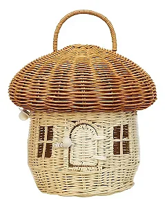 Cesto Organizador Casinha Cogumelo De Bambu Natural Redondo