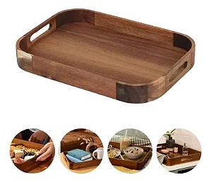 Bandeja Retangular Arredondada De Madeira Acácia 40cm