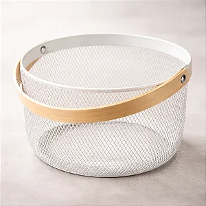 Cesto Aramado Metálico Cesta Alça De Madeira