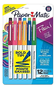 Caneta Hidrográfica Flair Bold Grossa 12 Cores Paper Mate