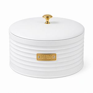 Porta Biscoito de metal com Tampa Friso Branco- 1 unidade