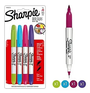 Caneta Permanente Sharpie Twin Ponta Dupla- 4 Cores Fashion