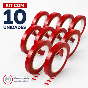 Fita Zebrada Vermelha para Lacradora 12mm x 80metros 10 rolos