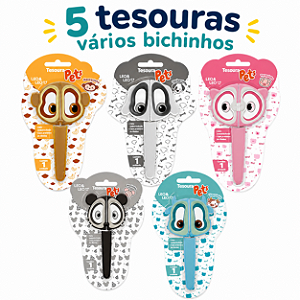 Kit 5 Modelos da Tesoura Escolar Infantil Pets Leo & Leo