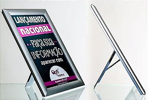 Display Expositor Porta Folha A4 (21cm x 29,7cm) Alumínio – Modelo para Mesa e Parede