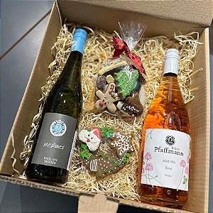 Caixa de Natal 2 vinhos e biscoitos artesanais