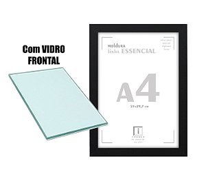 Moldura Quadro A4 21x30 cm Diploma Poster C/ Vidro - PRETO