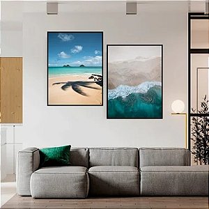 Conjunto Kit 02 Quadros Decorativos Paisagem Mar Praia