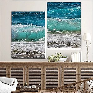 Conjunto Kit 02 Quadros Decorativos Paisagem Ondas Do Mar