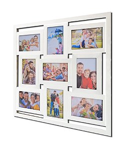 Multi Porta Retratos Para 09 Fotos A6 10x15 cm Com Vidro Frontal - BRANCO