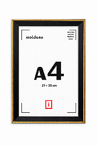 Moldura A4 21x30 cm Premium Para Certificado Diploma Com Vidro - FILETE OURO