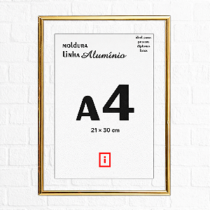 Moldura A4 21x30 De Alumínio Com Vidro Duplo Para Certificados - DOURADA