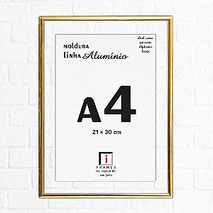 Moldura A4 21x30 De Alumínio Com Vidro Duplo Para Certificados - DOURADA