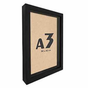 Moldura Quadro Caixa Alta A3 30x42 Com Espaçamento Interno De 3cm - PRETA