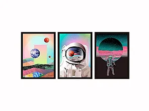 Conjunto Kit 03 Quadros - Trio Astronauta No Espaço