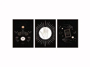 Conjunto Kit 03 Quadros - Trio Místico Astrologia Céu Estrelas