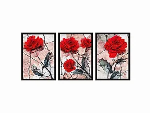 Conjunto Kit 03 Quadros - Trio Rosas Vermelhas