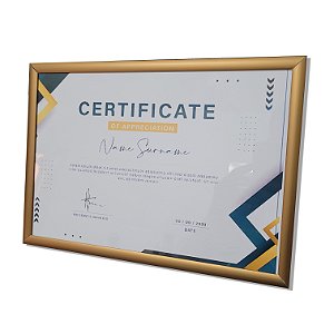 Moldura Alumínio Vidro Simples Alvará Certificado A4 21x30 - DOURADO FOSCO