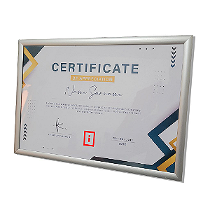 Moldura A4 21x30 cm Alumínio Vidro Simples Alvará Certificado - PRATA FOSCA