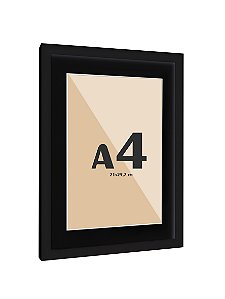 Moldura Preta Com Vidro E Paspatur Preto De 3 Cm P/ Imagem A4 21x30 - PRETA
