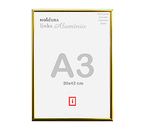 Moldura A3 30x42cm Alumínio Vidro Simples Alvará Certificado - DOURADA