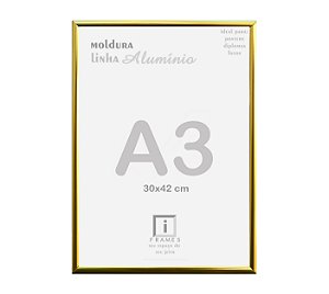 Moldura Alumínio Vidro Simples Alvará Certificado A3 30x42 - DOURADO