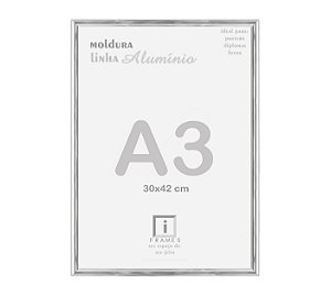 Moldura Alumínio Vidro Simples Alvará Certificado A3 30x42 - PRATA
