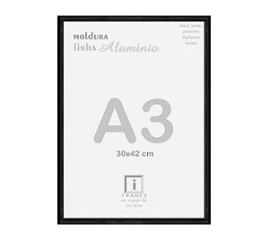Moldura Alumínio Vidro Simples Alvará Certificado A3 30x42 - PRETA