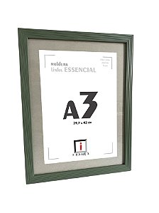 Moldura Ripada C/ Vidro e Paspatur de 3 Cm P/ Imagem A3 30x42 -  VERDE PISTACHE