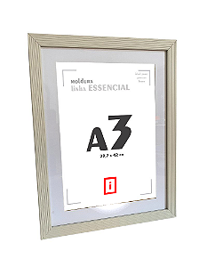 Moldura A3 30x42 cm Ripada C/ Vidro e Paspatur de 3 Cm P/ Imagem - BRANCO GELO