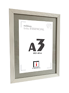 Moldura Ripada C/ Vidro e Paspatur de 3 Cm P/ Imagem A3 30x42 -  BRANCO GELO