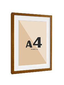 Moldura Quadro Com Vidro E Paspatur De 3 Cm P/ Imagem A4 21x30 cm - FREIJÓ