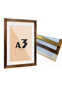 Moldura Quadro A3 30x42 cm Com Vidro E Paspatur De 3 Cm P/ Imagem Fotos (2x1)