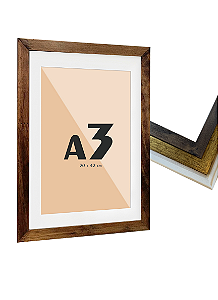 Moldura Quadro A3 30x42 cm Com Vidro E Paspatur De 3 Cm P/ Imagem Fotos (2x1)