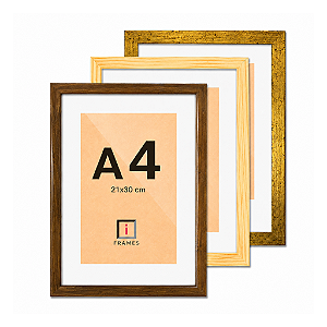 Moldura Quadro A4 21x30 cm (2x1) Com Vidro E Paspatur De 3 Cm P/ Imagem
