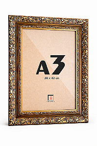 Moldura A3 30x42 cm Clássica Dourada Entalhada P/ Posters Imagens - COM VIDRO