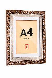 Moldura A4 21x30 cm Premium Clássica Ornamental C/ Acabamento Bronze Com Paspatur