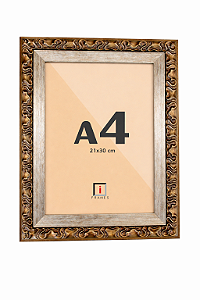 Moldura Premium A4 21x30 cm Clássica Ornamental C/ Acabamento Bronze - C/ Vidro