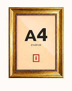 Moldura A4 21x30 cm Premium - C/ Vidro Frontal - Dourada Aurum Clássica
