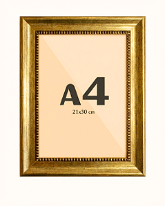 Moldura Premium Dourada Aurum A4 21x30 cm Clássica C/ Vidro Frontal