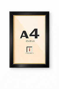 Moldura A4 21x30 cm Larga 3 cm Para Certificado Diploma Com Vidro - FILETE OURO