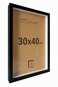 Moldura 30x40 cm Caixa Alta 3x1,5 cm C/ Espaçamento 1,8 cm C/ Vidro - PRETA