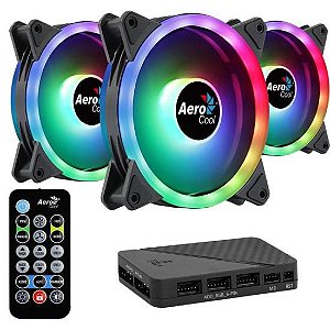 Kit 3 Coolers FAN para Gabinete Aerocool Duo 12 Pro, ARGB, 120X120X25mm, Hub com Controle, Preto