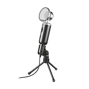 Microfone Trust Madell com Tripé Ajustável, Protetor de Microfone, Conexão 3.5mm, Preto - 21672